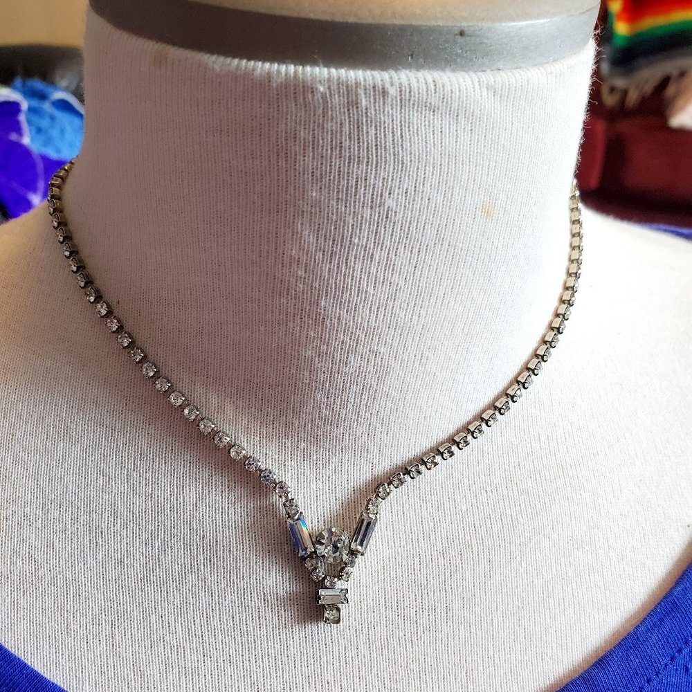 12" Silver Tone Rhinestone Choker Necklace Wedding